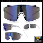 Color Mirror Lens Oversized Half Rim Sport Rectangle Monoblock Shield Plastic Sunglasses