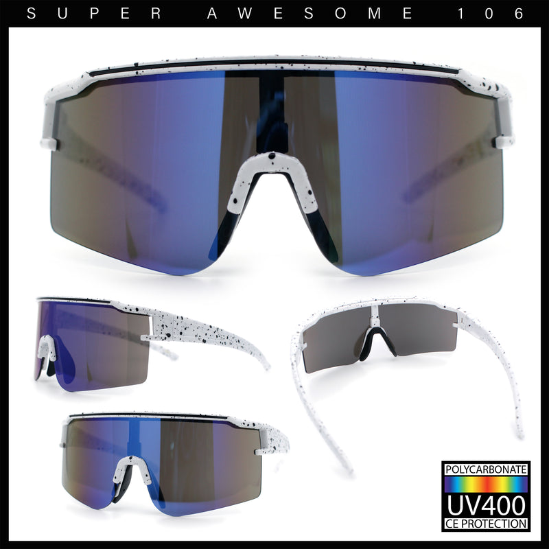 Color Mirror Lens Oversized Half Rim Sport Rectangle Monoblock Shield Plastic Sunglasses