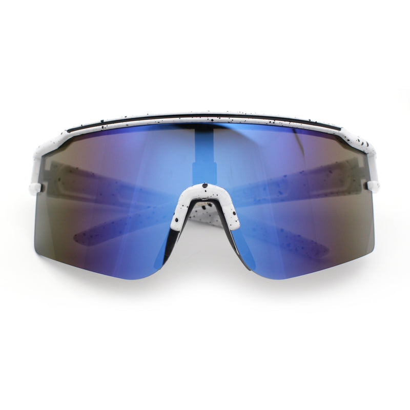 Color Mirror Lens Oversized Half Rim Sport Rectangle Monoblock Shield Plastic Sunglasses