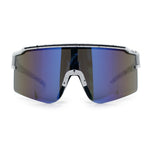 Color Mirror Lens Oversized Half Rim Sport Rectangle Monoblock Shield Plastic Sunglasses