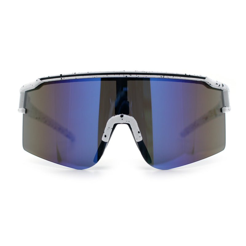 Color Mirror Lens Oversized Half Rim Sport Rectangle Monoblock Shield Plastic Sunglasses