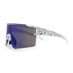 Color Mirror Lens Oversized Half Rim Sport Rectangle Monoblock Shield Plastic Sunglasses