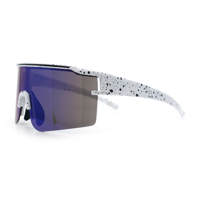Color Mirror Lens Oversized Half Rim Sport Rectangle Monoblock Shield Plastic Sunglasses