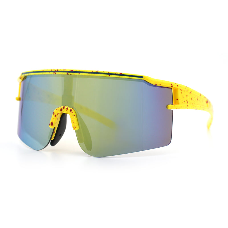Color Mirror Lens Oversized Half Rim Sport Rectangle Monoblock Shield Plastic Sunglasses