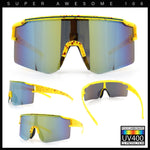 Color Mirror Lens Oversized Half Rim Sport Rectangle Monoblock Shield Plastic Sunglasses