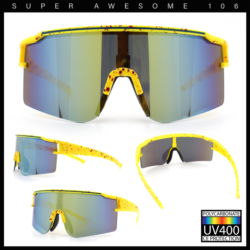 Color Mirror Lens Oversized Half Rim Sport Rectangle Monoblock Shield Plastic Sunglasses