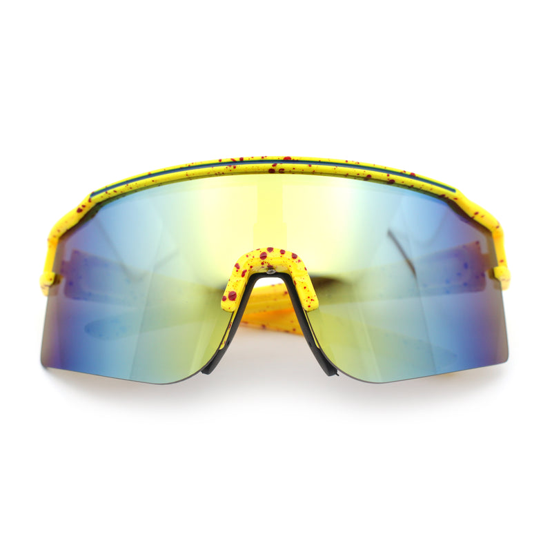 Color Mirror Lens Oversized Half Rim Sport Rectangle Monoblock Shield Plastic Sunglasses