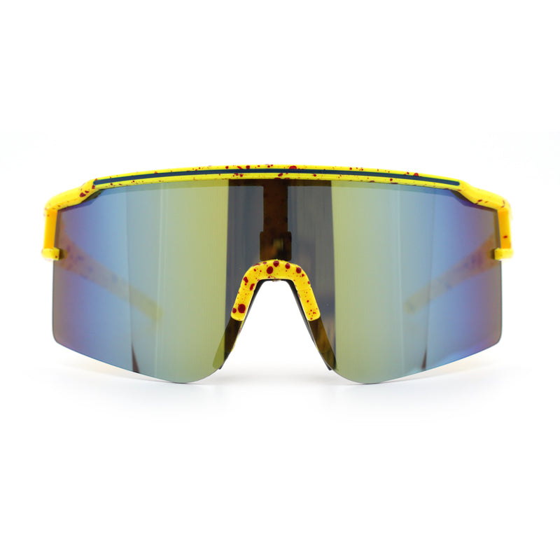 Color Mirror Lens Oversized Half Rim Sport Rectangle Monoblock Shield Plastic Sunglasses