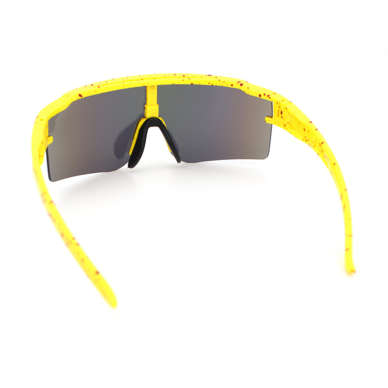 Color Mirror Lens Oversized Half Rim Sport Rectangle Monoblock Shield Plastic Sunglasses