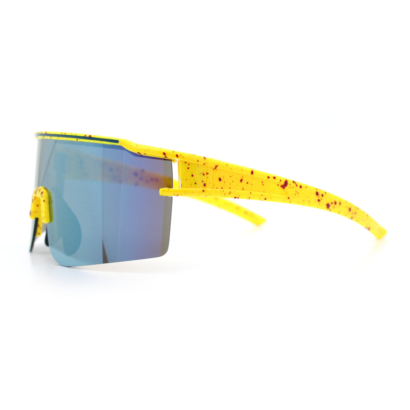 Color Mirror Lens Oversized Half Rim Sport Rectangle Monoblock Shield Plastic Sunglasses