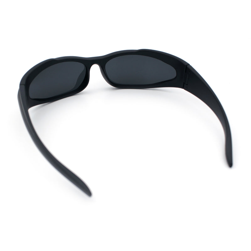 Mens Classic 90s Oval Cropped Bottom Wrap Around Sport Plastic Sunglasses
