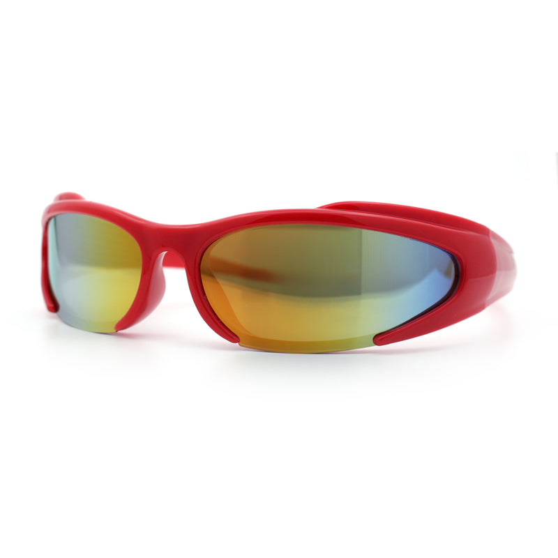 Mens Classic 90s Oval Cropped Bottom Wrap Around Sport Plastic Sunglasses