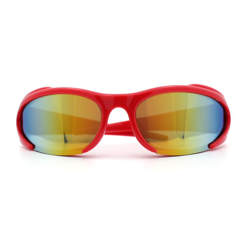 Mens Classic 90s Oval Cropped Bottom Wrap Around Sport Plastic Sunglasses