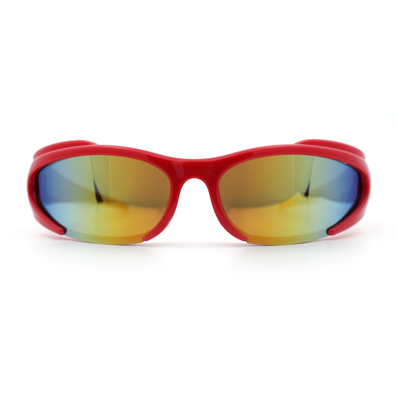 Mens Classic 90s Oval Cropped Bottom Wrap Around Sport Plastic Sunglasses