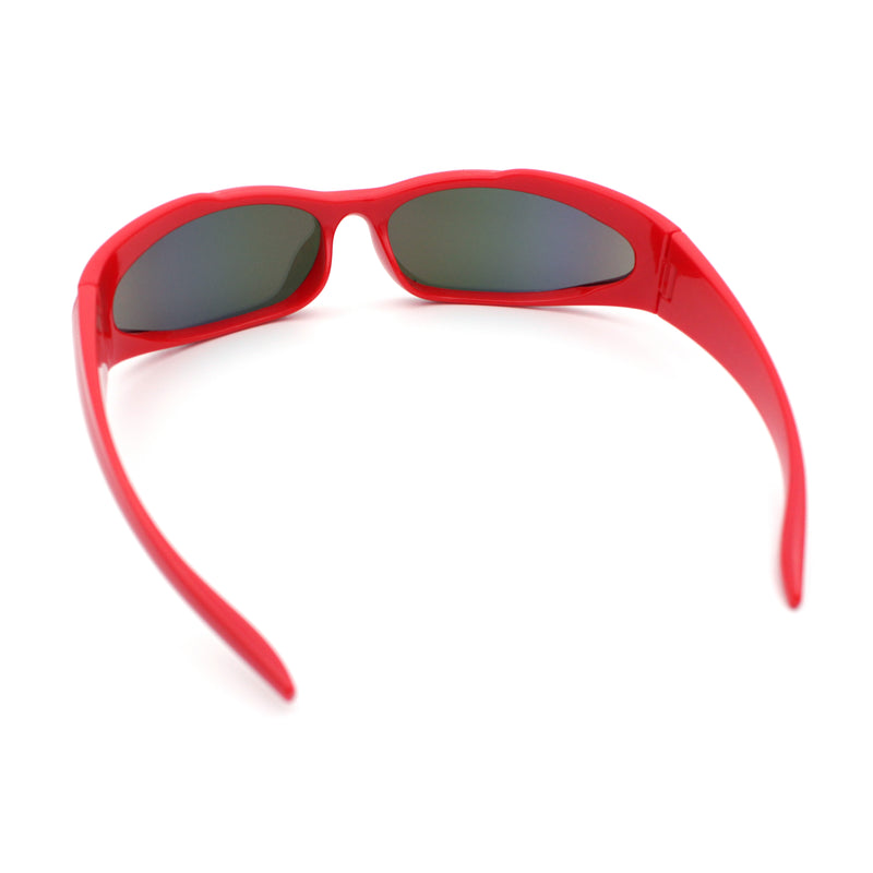 Mens Classic 90s Oval Cropped Bottom Wrap Around Sport Plastic Sunglasses