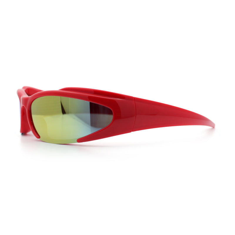 Mens Classic 90s Oval Cropped Bottom Wrap Around Sport Plastic Sunglasses