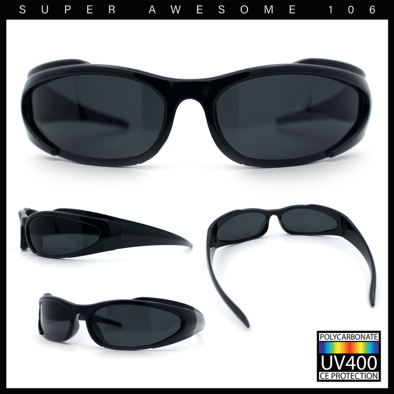 Mens Classic 90s Oval Cropped Bottom Wrap Around Sport Plastic Sunglasses