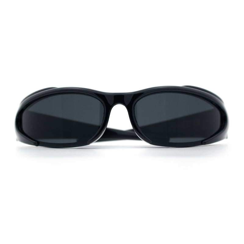Mens Classic 90s Oval Cropped Bottom Wrap Around Sport Plastic Sunglasses