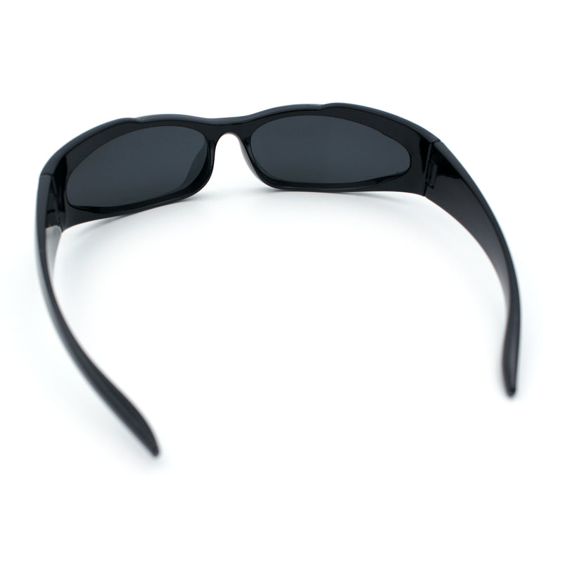 Mens Classic 90s Oval Cropped Bottom Wrap Around Sport Plastic Sunglasses
