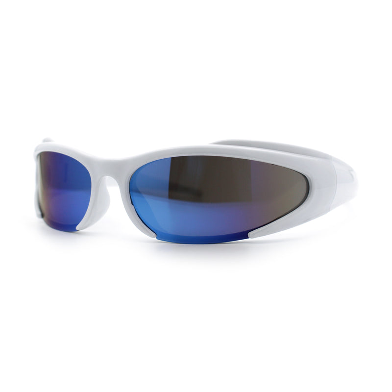 Mens Classic 90s Oval Cropped Bottom Wrap Around Sport Plastic Sunglasses
