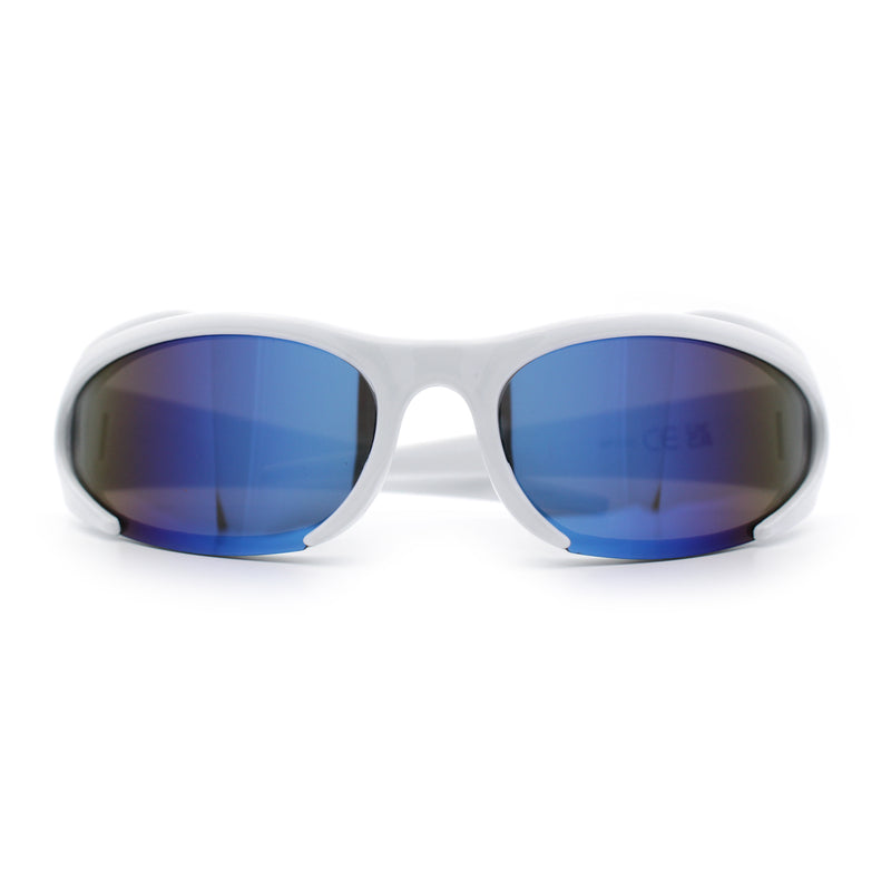 Mens Classic 90s Oval Cropped Bottom Wrap Around Sport Plastic Sunglasses