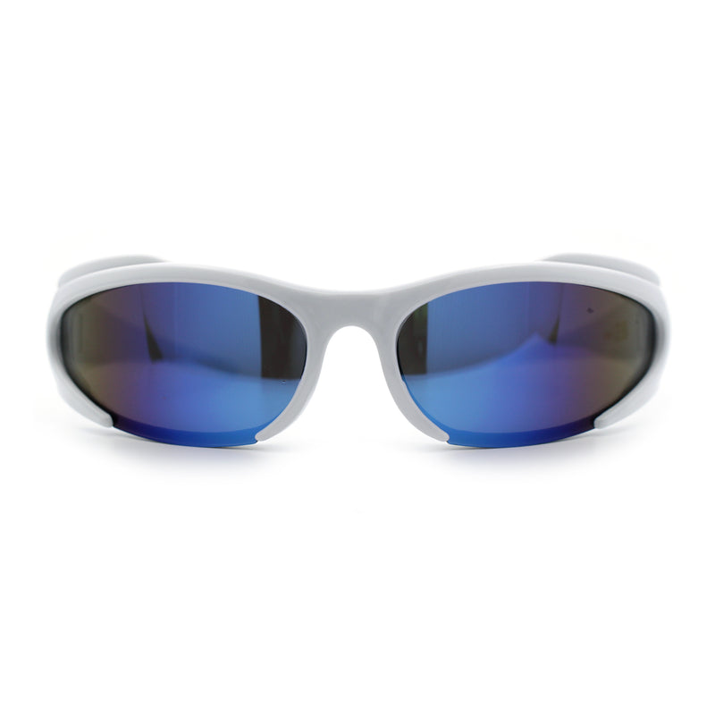 Mens Classic 90s Oval Cropped Bottom Wrap Around Sport Plastic Sunglasses