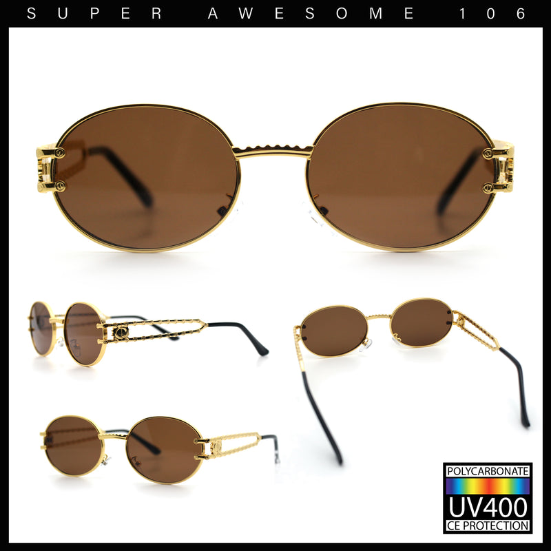 90s Retro Luxury Bicycle Chain Metal Jewel Arm Oval Round Sunglasses