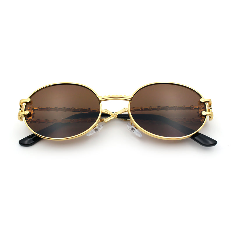 90s Retro Luxury Bicycle Chain Metal Jewel Arm Oval Round Sunglasses