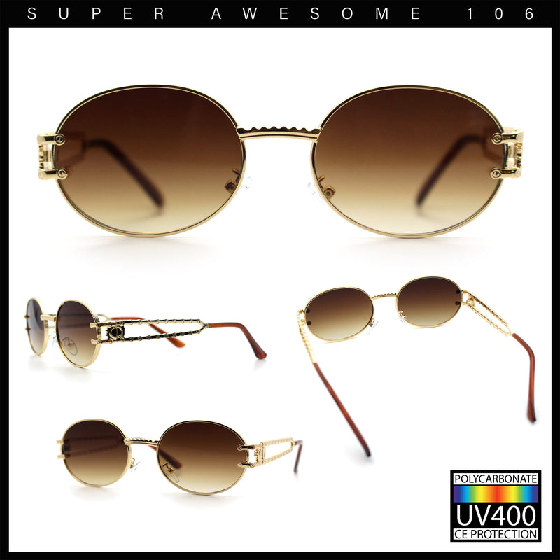 90s Retro Luxury Bicycle Chain Metal Jewel Arm Oval Round Sunglasses