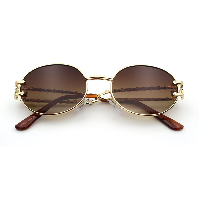 90s Retro Luxury Bicycle Chain Metal Jewel Arm Oval Round Sunglasses