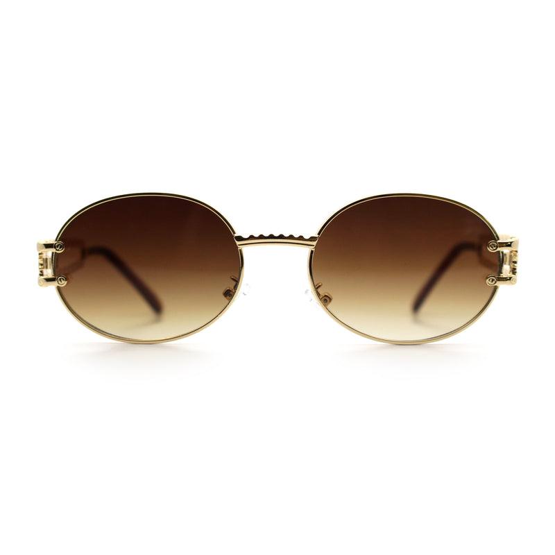 90s Retro Luxury Bicycle Chain Metal Jewel Arm Oval Round Sunglasses