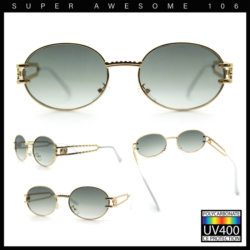 90s Retro Luxury Bicycle Chain Metal Jewel Arm Oval Round Sunglasses