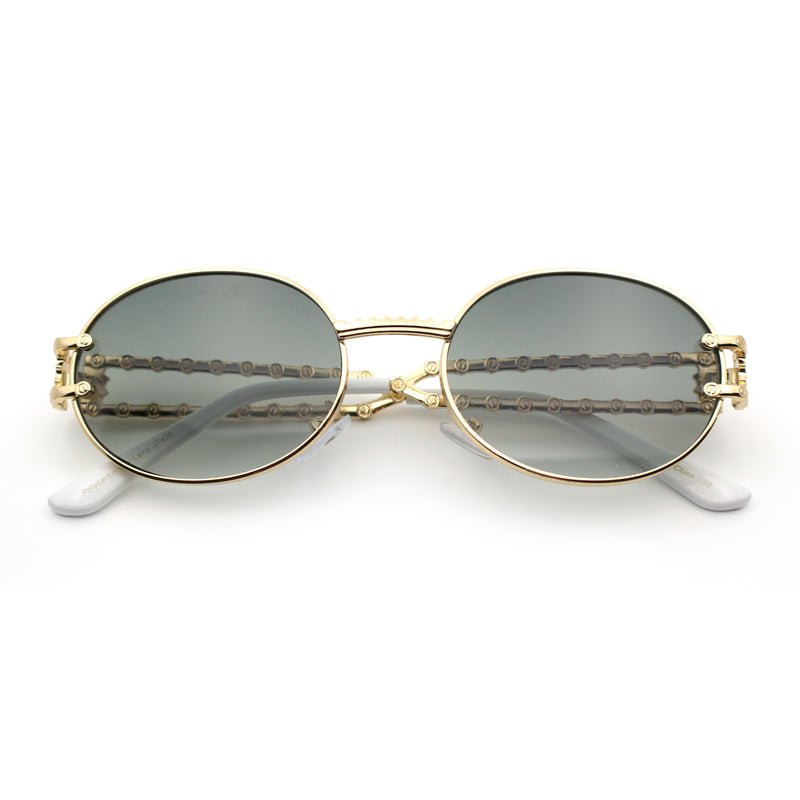 90s Retro Luxury Bicycle Chain Metal Jewel Arm Oval Round Sunglasses