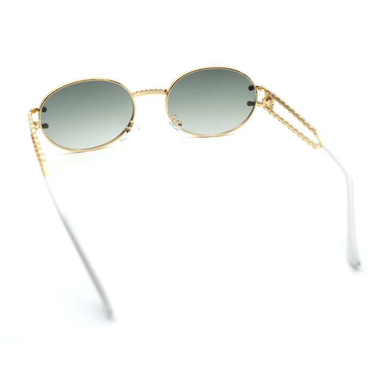 90s Retro Luxury Bicycle Chain Metal Jewel Arm Oval Round Sunglasses
