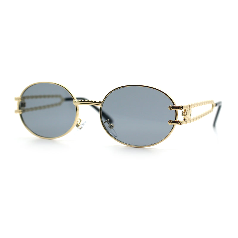 90s Retro Luxury Bicycle Chain Metal Jewel Arm Oval Round Sunglasses