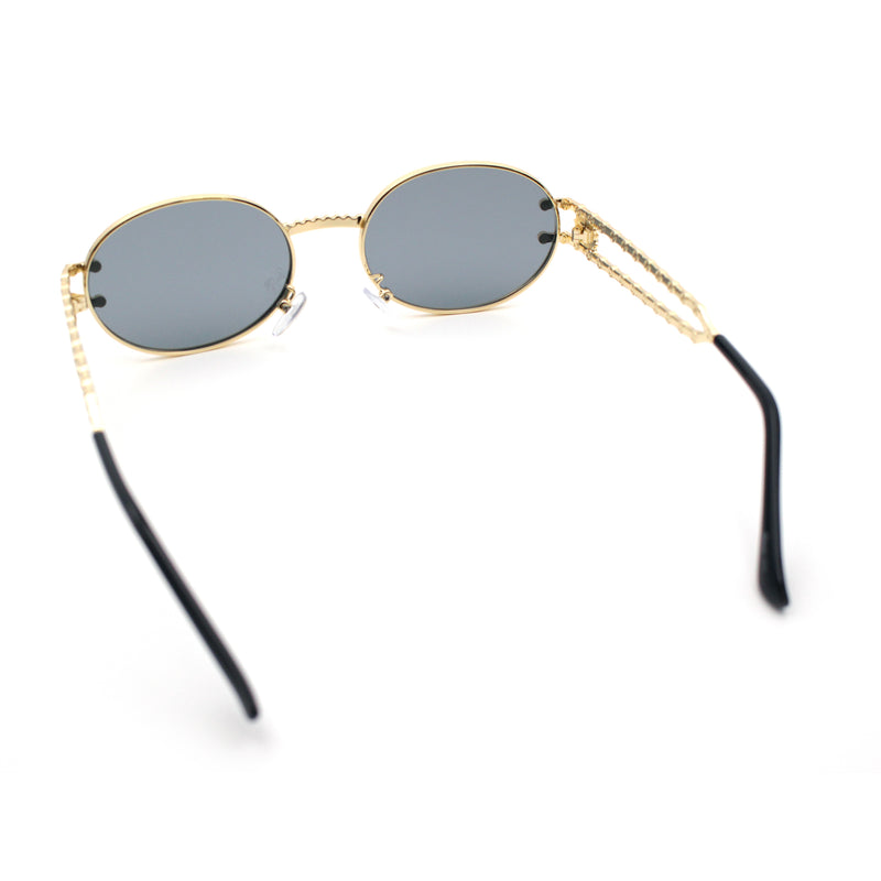 90s Retro Luxury Bicycle Chain Metal Jewel Arm Oval Round Sunglasses