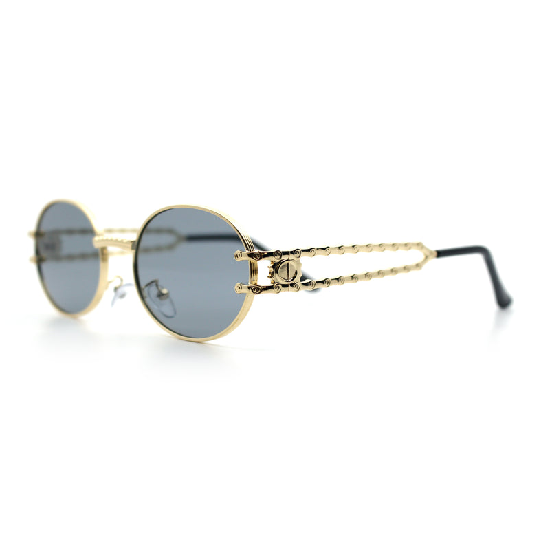 90s Retro Luxury Bicycle Chain Metal Jewel Arm Oval Round Sunglasses
