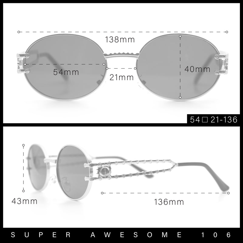 90s Retro Luxury Bicycle Chain Metal Jewel Arm Oval Round Sunglasses