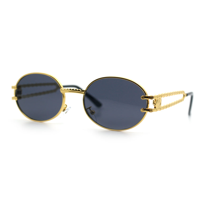 90s Retro Luxury Bicycle Chain Metal Jewel Arm Oval Round Sunglasses