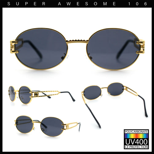 90s Retro Luxury Bicycle Chain Metal Jewel Arm Oval Round Sunglasses