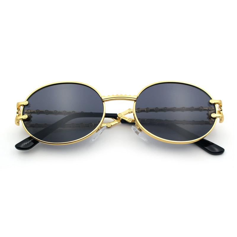 90s Retro Luxury Bicycle Chain Metal Jewel Arm Oval Round Sunglasses