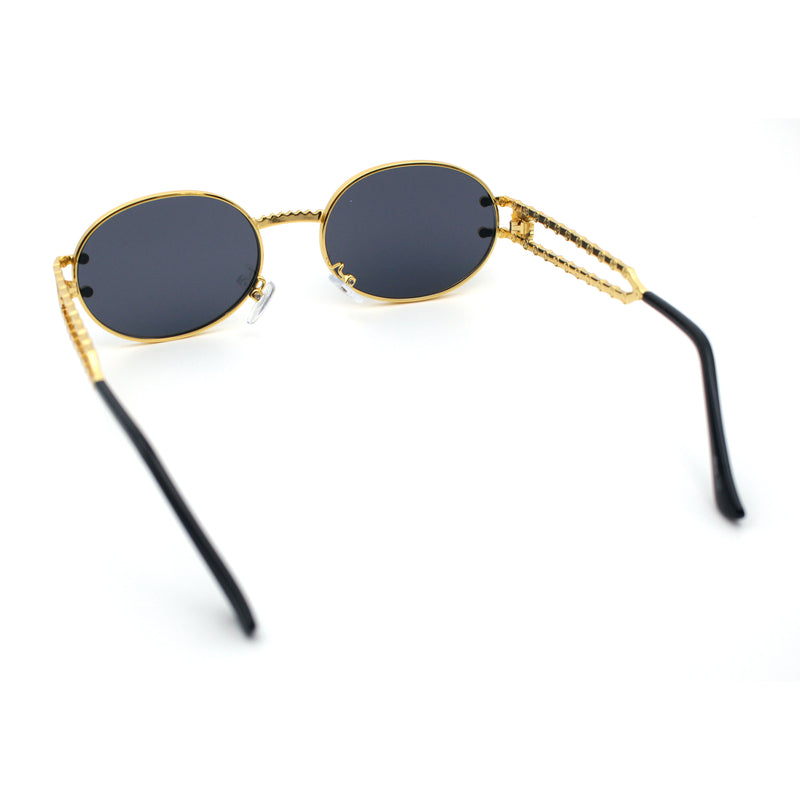 90s Retro Luxury Bicycle Chain Metal Jewel Arm Oval Round Sunglasses