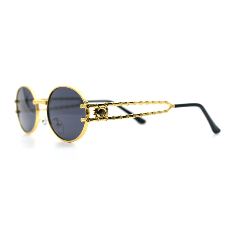 90s Retro Luxury Bicycle Chain Metal Jewel Arm Oval Round Sunglasses
