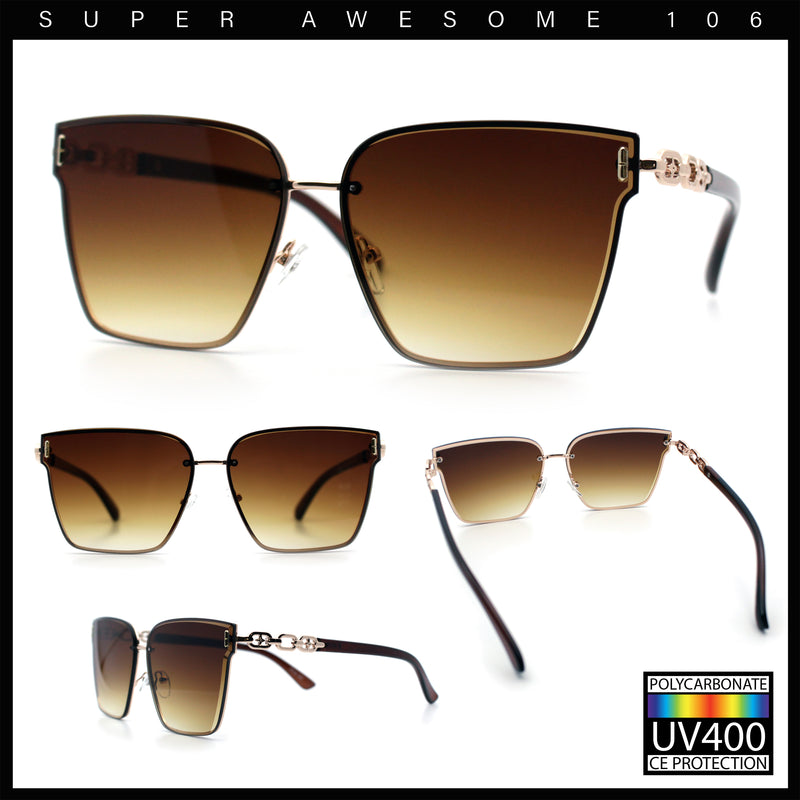 Womens 90s Luxury Rimless Metal Chain Arm Designer Fashion Sunglasses