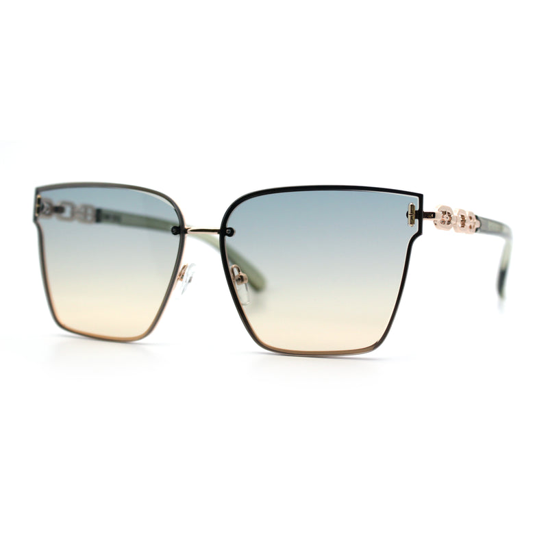 Womens 90s Luxury Rimless Metal Chain Arm Designer Fashion Sunglasses