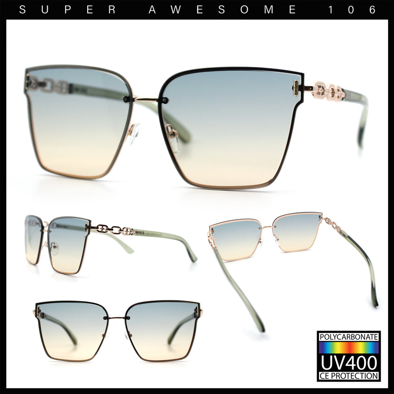 Womens 90s Luxury Rimless Metal Chain Arm Designer Fashion Sunglasses