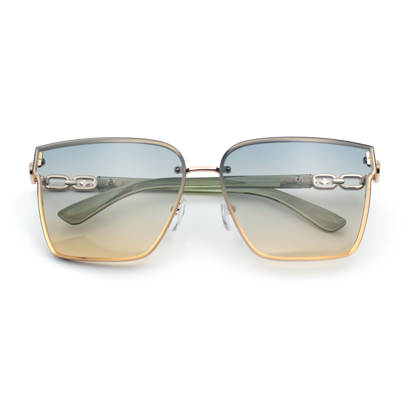 Womens 90s Luxury Rimless Metal Chain Arm Designer Fashion Sunglasses