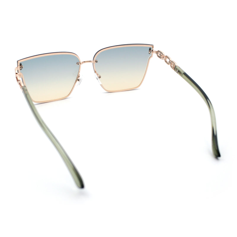 Womens 90s Luxury Rimless Metal Chain Arm Designer Fashion Sunglasses
