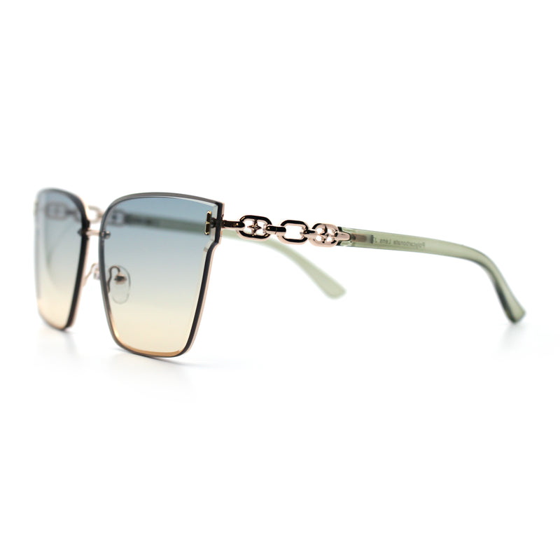 Womens 90s Luxury Rimless Metal Chain Arm Designer Fashion Sunglasses