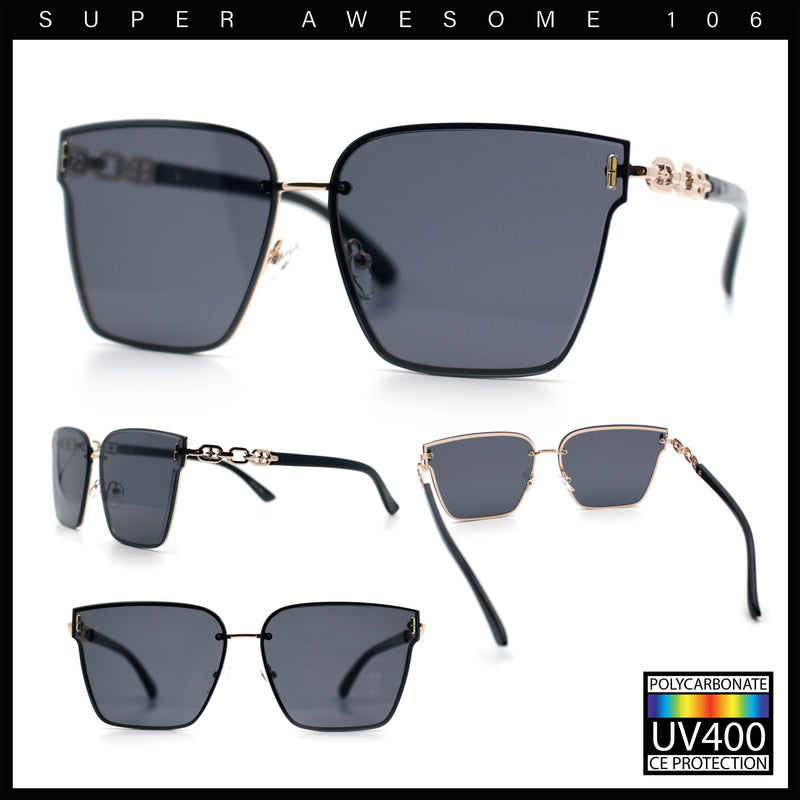 Womens 90s Luxury Rimless Metal Chain Arm Designer Fashion Sunglasses